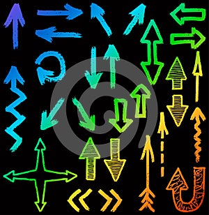 Vector image of set sketches various colorful arrows