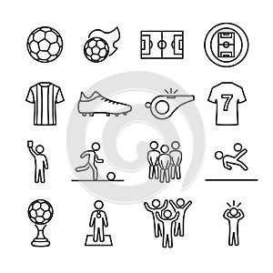 Vector image set soccer line icons.