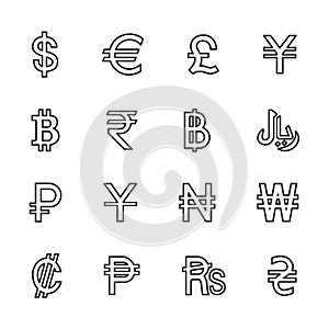 Vector image set to currency line icons.