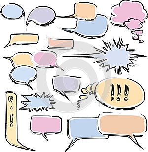 Vector image of set various drawn speech bubbles