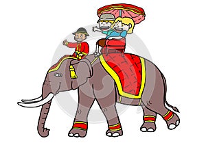 Vector image showing tourists riding a Thai elephant