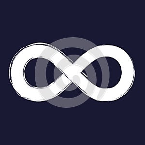 Vector image of the sign of infinity. Vector white icon on dark