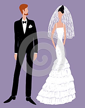 Vector image of silhouettes newlyweds