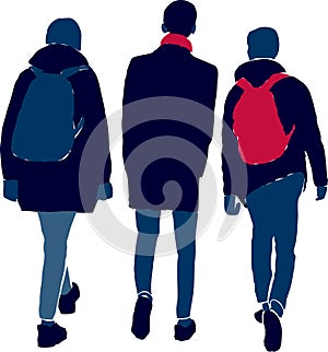 Vector image of silhouettes students friends walking along street