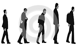 Vector image of silhouettes various walking men