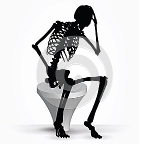 Vector Image - skeleton silhouette in thinking pose on white background