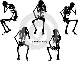 Vector Image - skeleton silhouette in thinking pose on white background