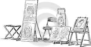 Vector image of sketches of a street artist