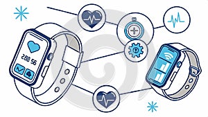 Smartwatches with heart icons, wearable health tech vector design Generative AI photo