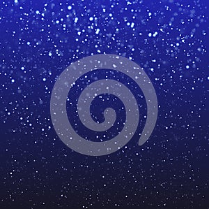 Vector image of the snowfall on the blue dark night sky background.