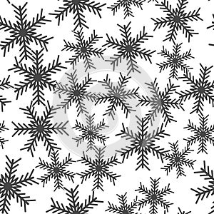 Vector image of a snowflake. Snow icon. Snow in winter seamless pattern on a white background