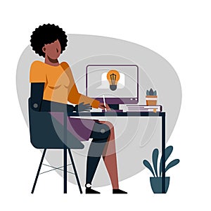 A vector of a student with a prothesis while the remote study