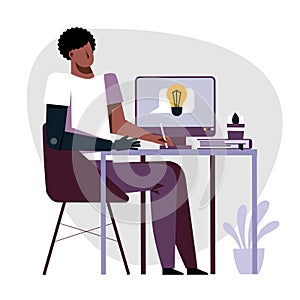 A vector of a student with a prothesis while the remote study