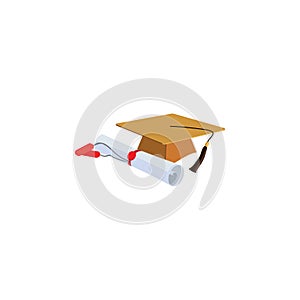 Vector image. Student`s cap and diploma. Graduation cap