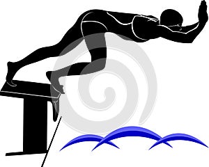 Vector image of a swimmer.It is drawn in the style of engraving.