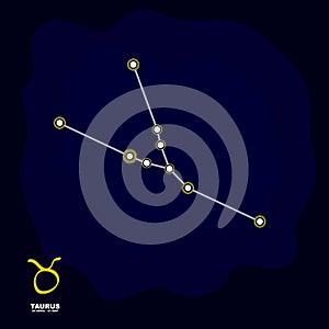 Vector image with Taurus zodiac sign and constellation of Taurus