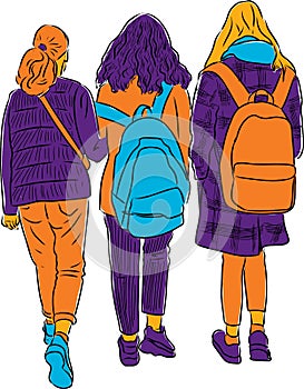 Vector image of teen students going to school