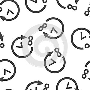 Vector image of time, hours and infinity vector seamless pattern on a white background