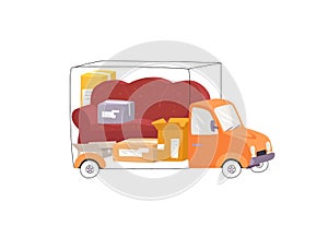 Vector image with a truck and boxes of furniture