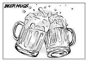 Vector image of two mugs of beer.