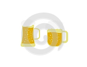 Vector image of two mugs of beer. Drinks with a lot of foam.