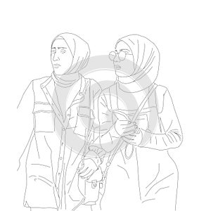 Vector image of Two Muslim women in headdresses