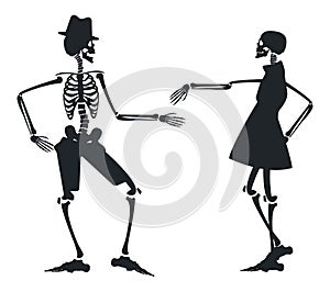 Vector image with two silhouette of skeleton