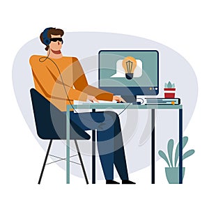 A vector of an unseeing student while the remote study