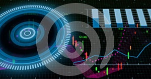 Vector image of various graphs with blowing blue circular pattern