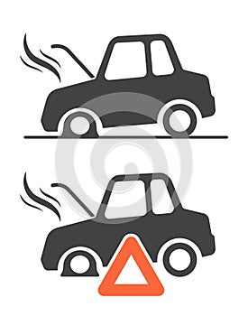 Vector image of warning triangle and breakdown cars