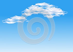 Vector image with the white clouds and the blue sky at the horizont. View of the nature.