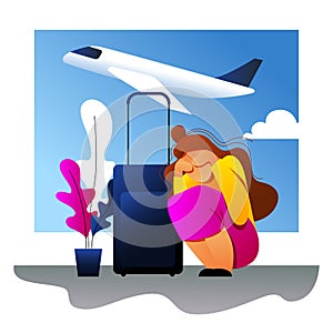 A vector image of a woman having an aerophobia