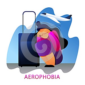 A vector image of a woman having an aerophobia