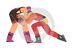 Vector image of a wrestling match on an isolated background.