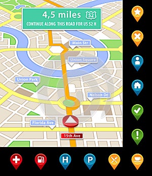 Vector imaginary city navigator screen