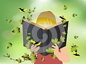 Vector imagination concept children reading book