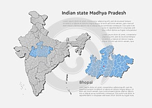 Vector India country map and state Madhya Pradesh