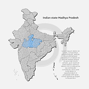 Vector India country map and state Madhya Pradesh