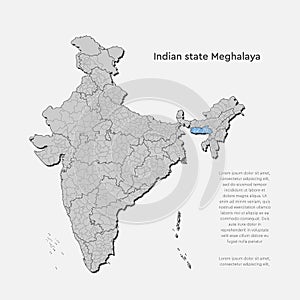 Vector India country map and state Meghalaya