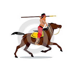 Vector Indian on horseback Cartoon Illustration.