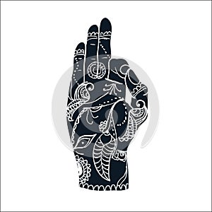 Vector Indian Jnana Mudra positions of hands and fingers outline insignia badges collection