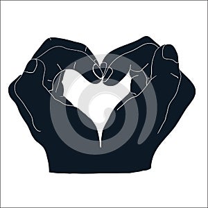 Vector Indian The Lovers Mudra positions of hands and fingers outline insignia badges collection