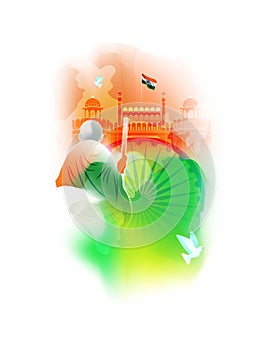 Vector Indian Patriotic concept banner with abstract tricolor background.