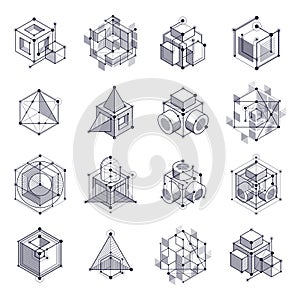 Vector industrial and engineering black and white backgrounds set, future technical plan. Modern geometric composition can be used
