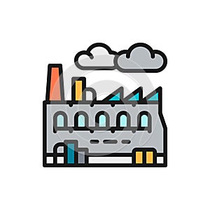 Vector industrial factory, plant flat color icon.