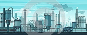 Vector industrial landscape background. Industry, factory and manufacture. Environment pollution problem.