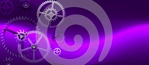 Vector Industrial Technology Gears in Shining Purple Background Banner