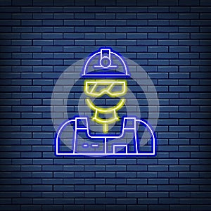 Vector industrial worker, engineer, builder, miner neon sign.