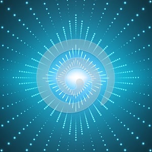 Vector infinite rhombic or square tunnel of shining flares on blue background. Glowing points form tunnel sectors.