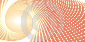 Vector infinite round twisted tunnel of shining flares on orange background. Glowing points form tunnel.